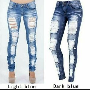 Distressed blue jeans